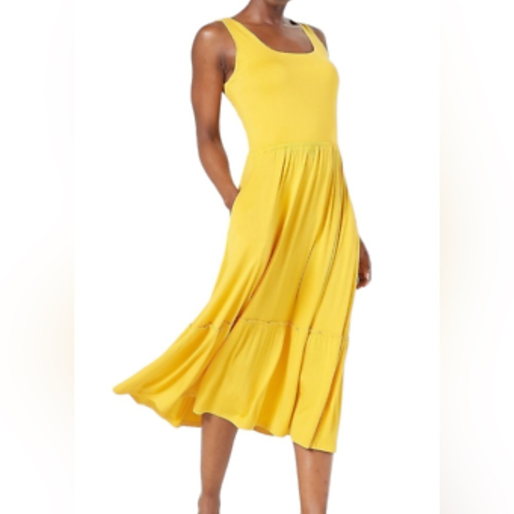J Jason Wu Knit Midi Dress w/ Shirred Hem Detail Gold Sunflower Yellow Sz Med